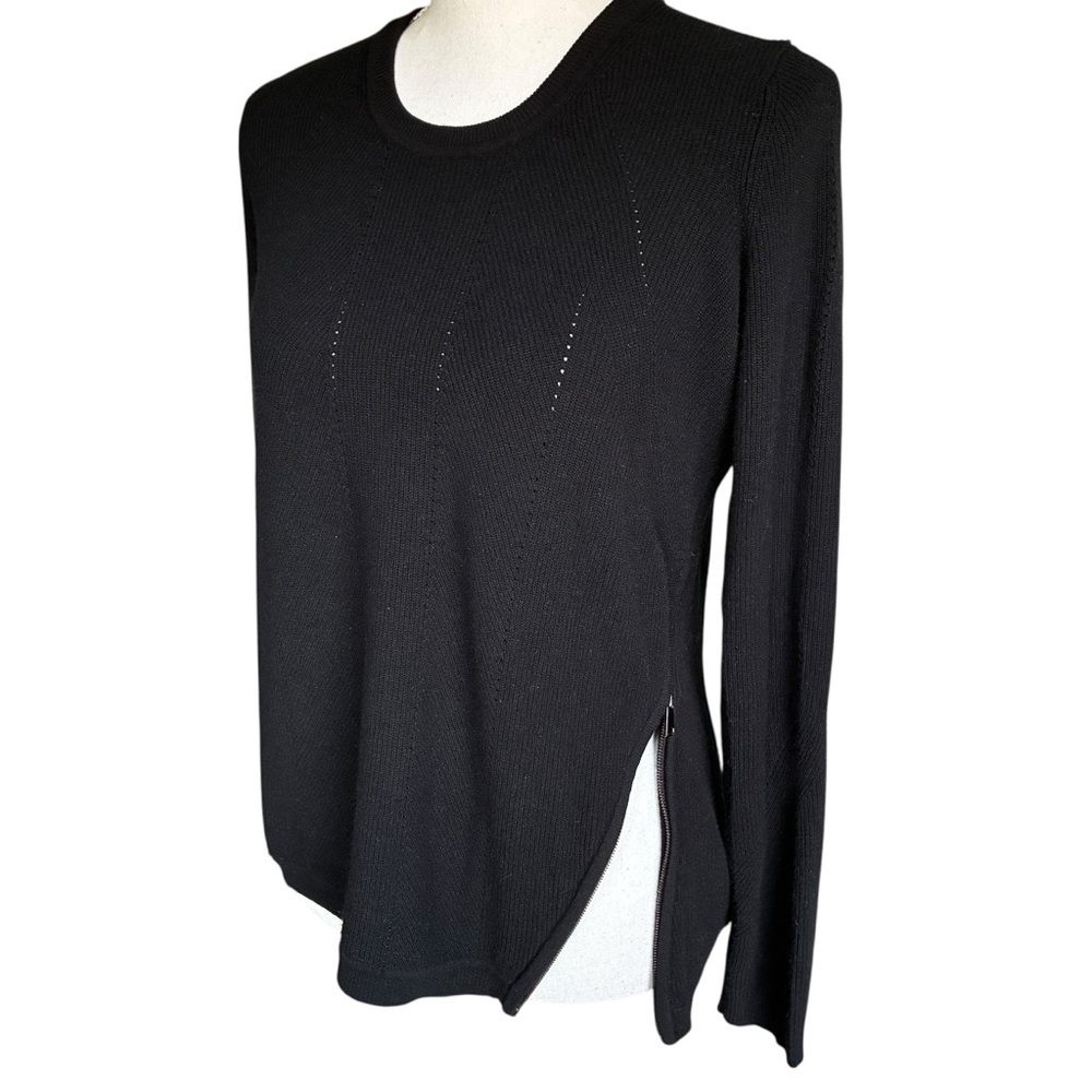 Vince Womens Sweater Crewneck Ribbed Knit
Side Accent Zip Black XS